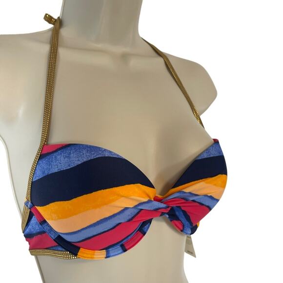Aerie Bikini Striped Metallic Trim Push-up Top 36A Side Tie Bottom Large NWT - Picture 4 of 14